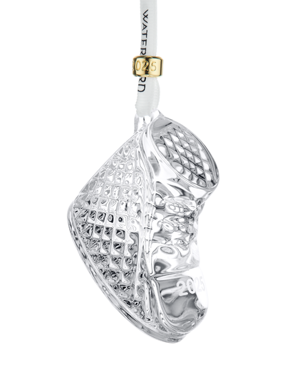Waterford Crystal Baby’s First Boot Ornament 2025 – Elegant cut crystal keepsake with gold-detailed ribbon, perfect heirloom gift for newborns or christenings.